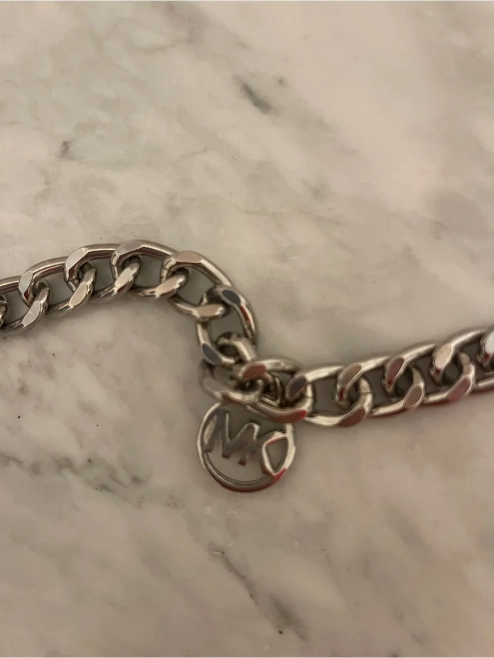 Michael Kors Silver Logo Charm Chain Belt